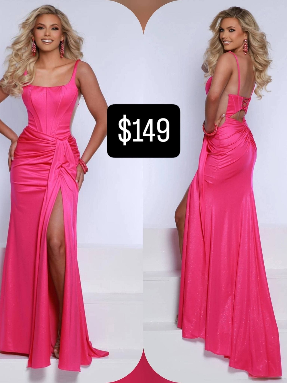 2 Cute Hot Pink Prom Dress with Side Slit